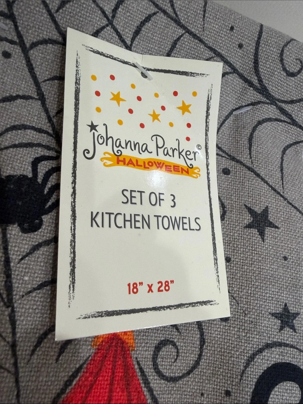 Johanna Parker Halloween Set of 3 Gray/Black/Orange Kitchen Towels